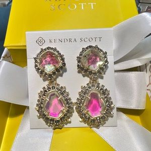 NWT Kendra Scott Althea Earrings Dichroic CZ’s Yellow Gold Statement Earrings!